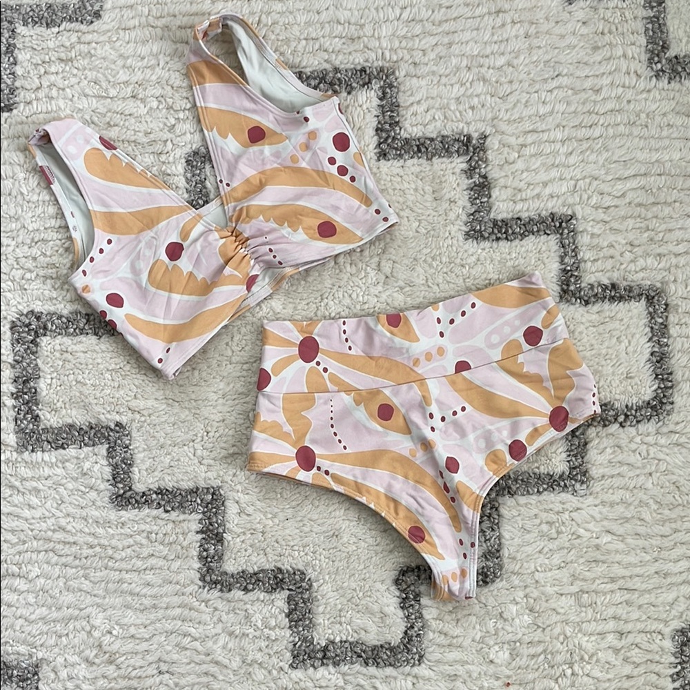 Montce Palmas Kim Top & High Rise Bottom Bikini Set EUC